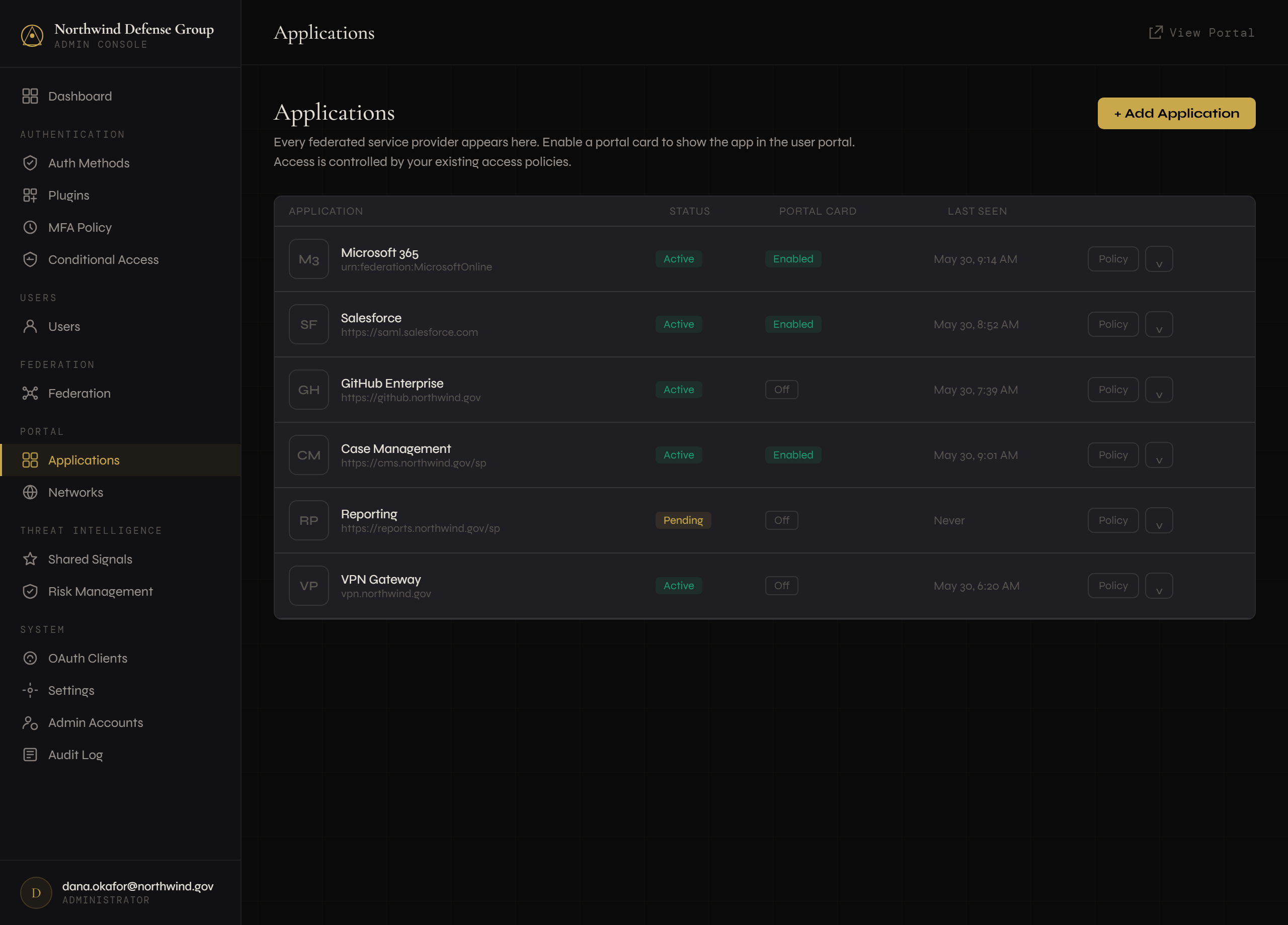 Notentra IdP admin — Applications